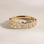 1.35CTW Oval Lab Grown Diamond Wedding Band | 9 Stone Bezel Set Gold Anniversary Ring