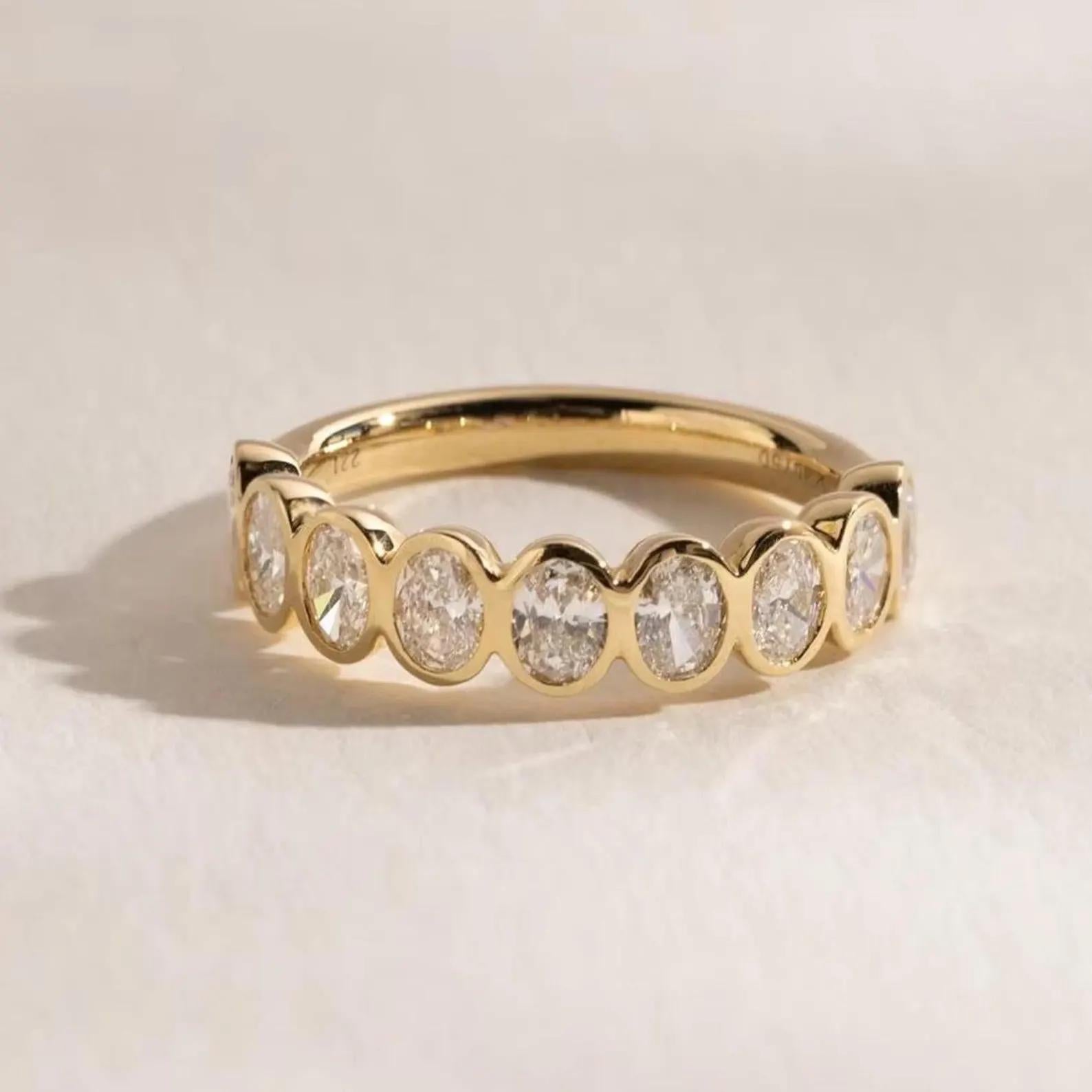 1.35CTW Oval Lab Grown Diamond Wedding Band | 9 Stone Bezel Set Gold Anniversary Ring