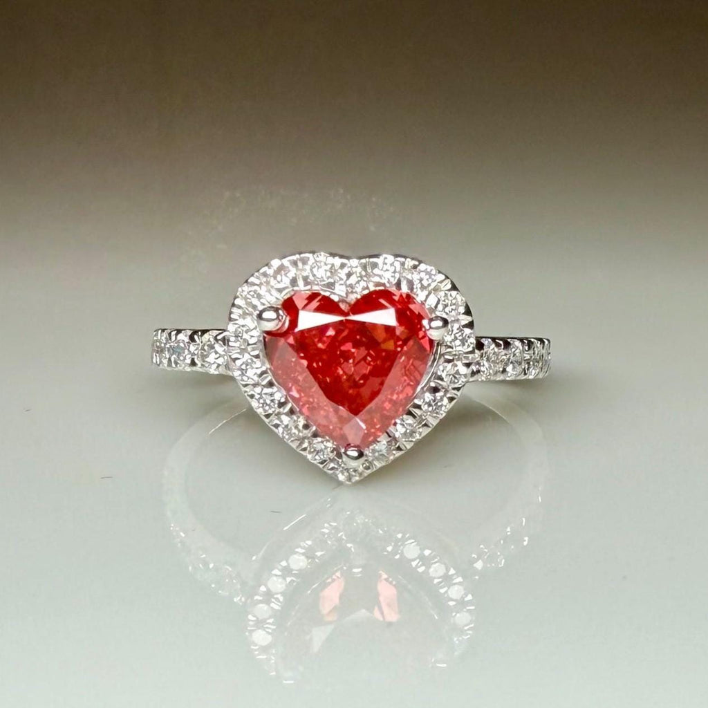 Red Heart Lab Grown Diamond Engagement Ring | 14K Solid Gold Halo Ring