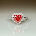 Red Heart Lab Grown Diamond Engagement Ring | 14K Solid Gold Halo Ring