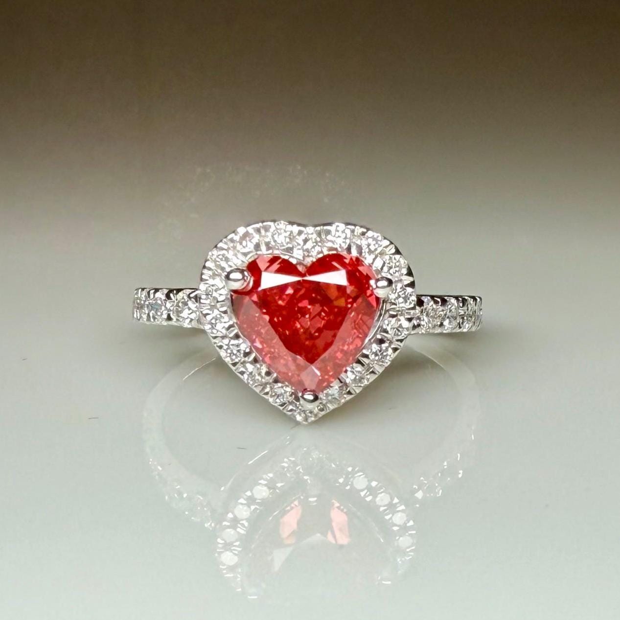 Red Heart Lab Grown Diamond Engagement Ring | 14K Solid Gold Halo Ring