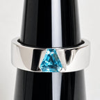 Vivid Blue Trillion Lab Diamond Ring | 14K Solid Gold Men's Engagement Ring