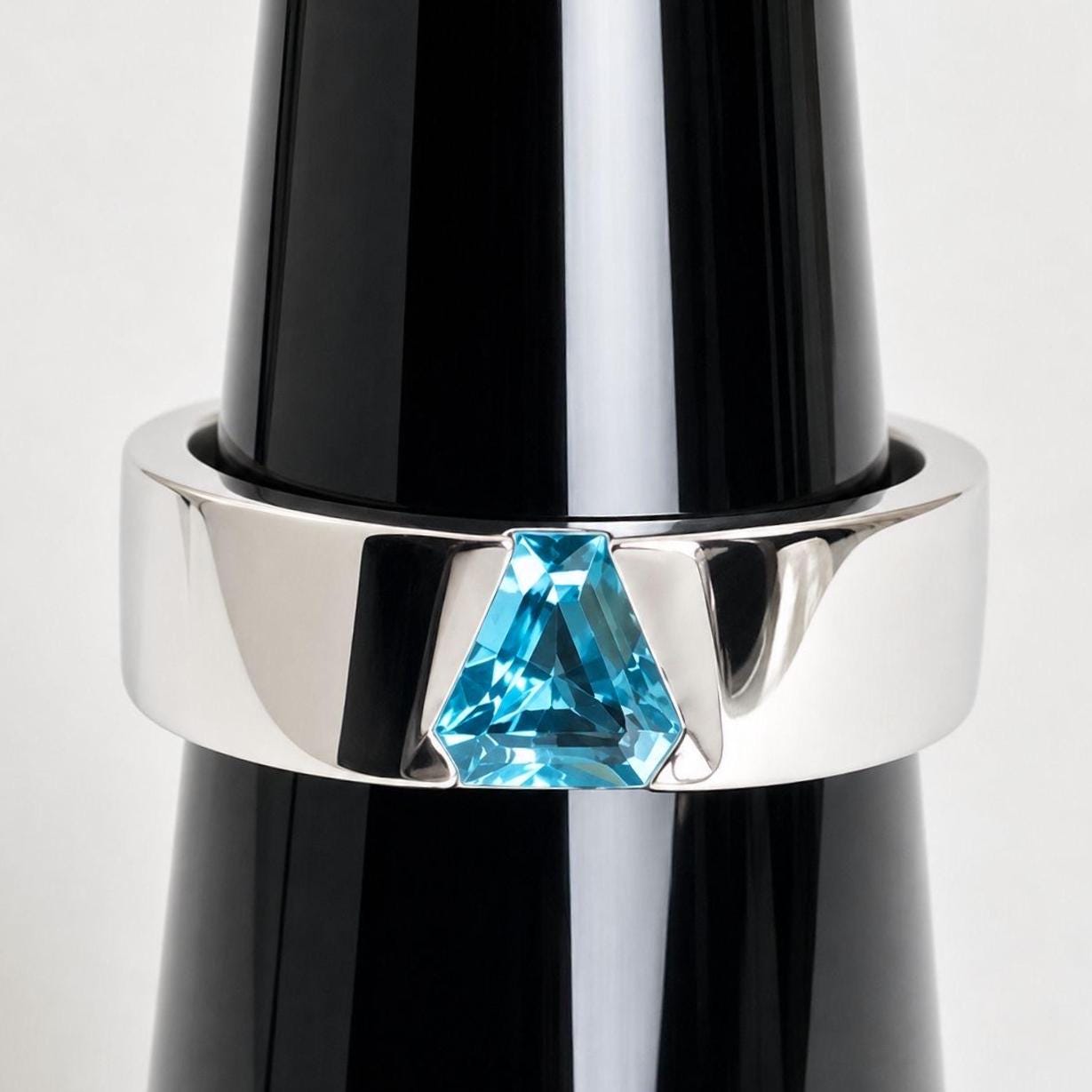 Vivid Blue Trillion Lab Diamond Ring | 14K Solid Gold Men's Engagement Ring