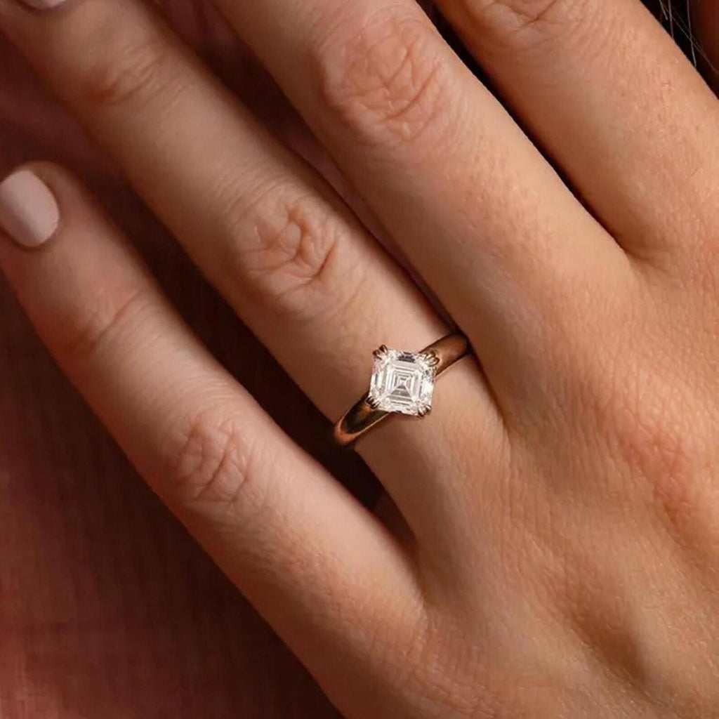 2CT Asscher Cut Lab Diamond Engagement Ring | 14K Gold Solitaire Ring | IGI Certified