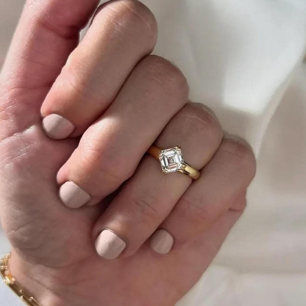 2CT Asscher Cut Lab Diamond Engagement Ring | 14K Gold Solitaire Ring | IGI Certified
