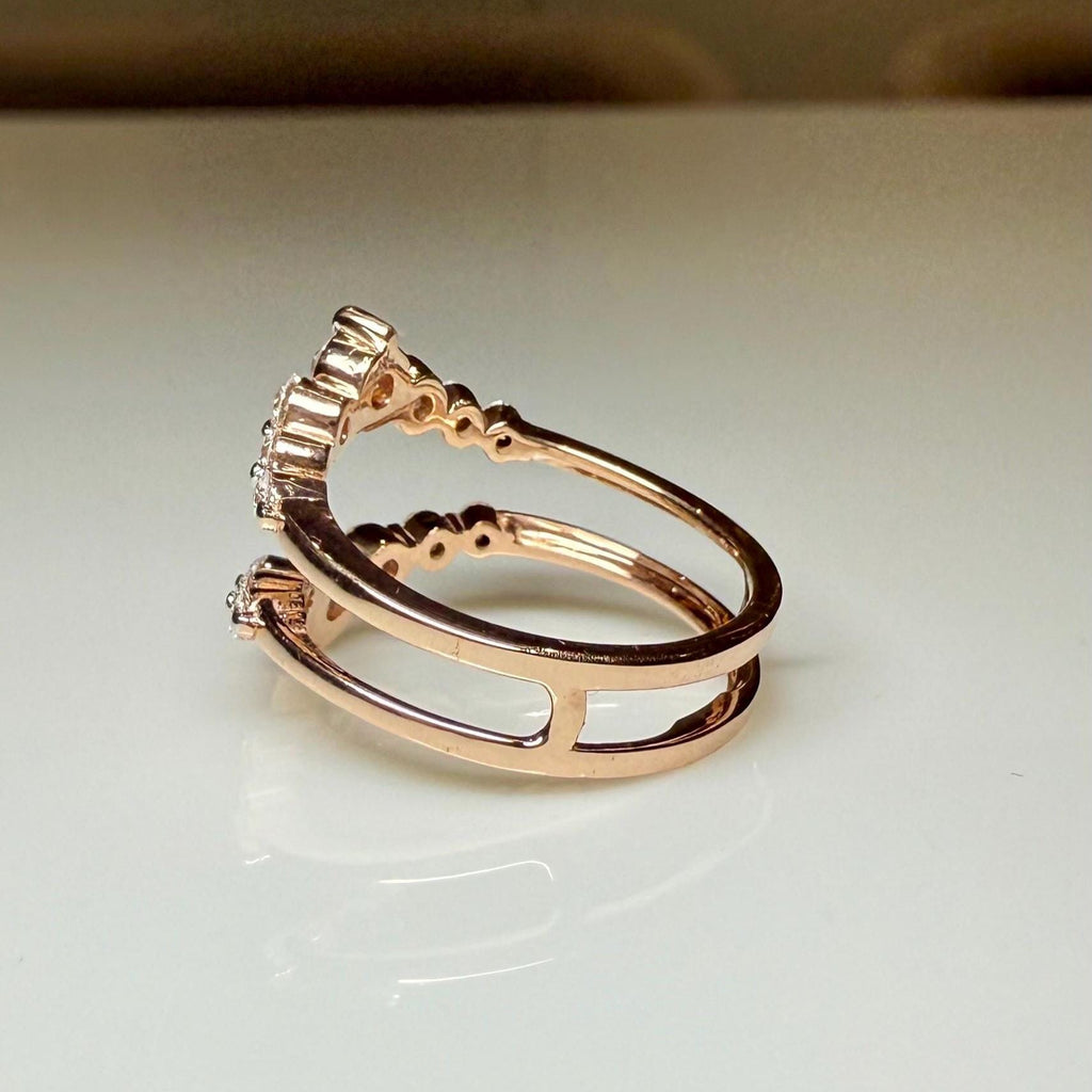 14K Solid Gold Double Wedding Band Enhancer Ring | Lab Grown Diamonds, V Style Guard