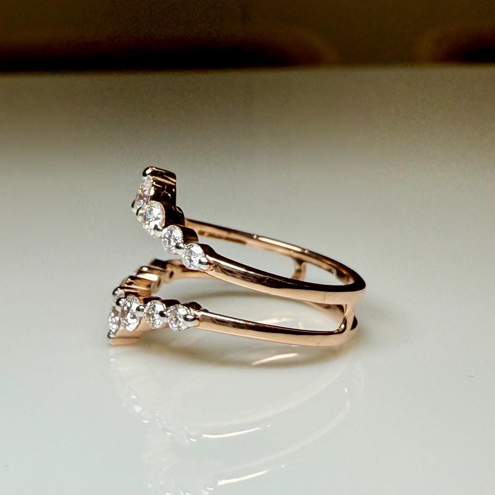 14K Solid Gold Double Wedding Band Enhancer Ring | Lab Grown Diamonds, V Style Guard