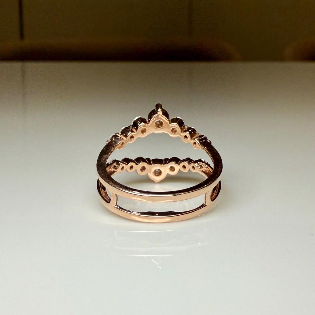 14K Solid Gold Double Wedding Band Enhancer Ring | Lab Grown Diamonds, V Style Guard