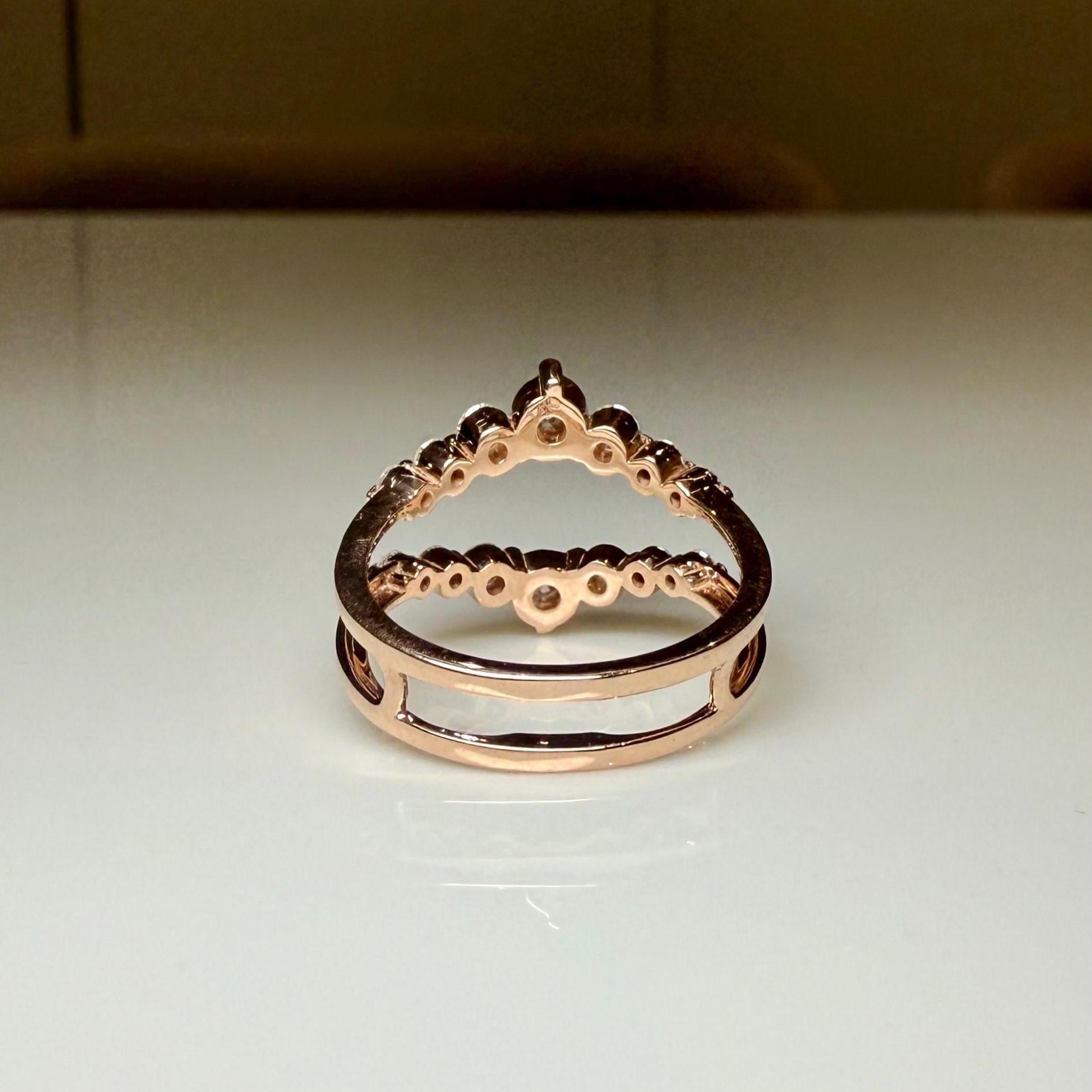 14K Solid Gold Double Wedding Band Enhancer Ring | Lab Grown Diamonds, V Style Guard