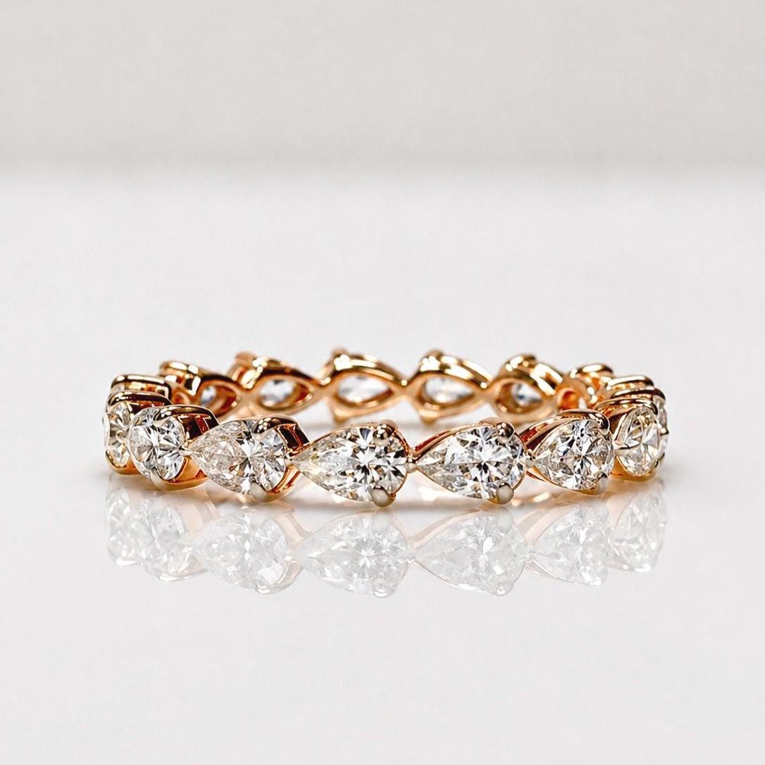 Pear Cut Lab Grown Diamond Full Eternity Band | 14K Solid Gold Wedding Ring