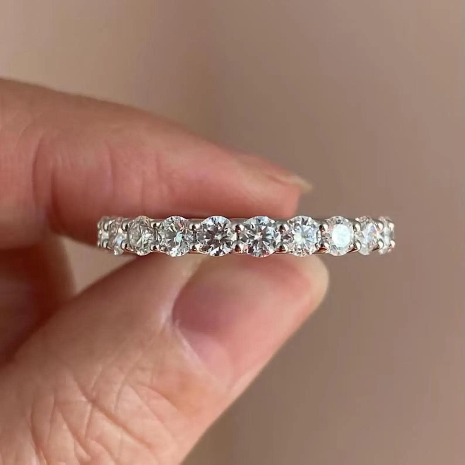 14K Solid Gold Full Eternity Ring | Lab Grown Round Diamonds Wedding Band