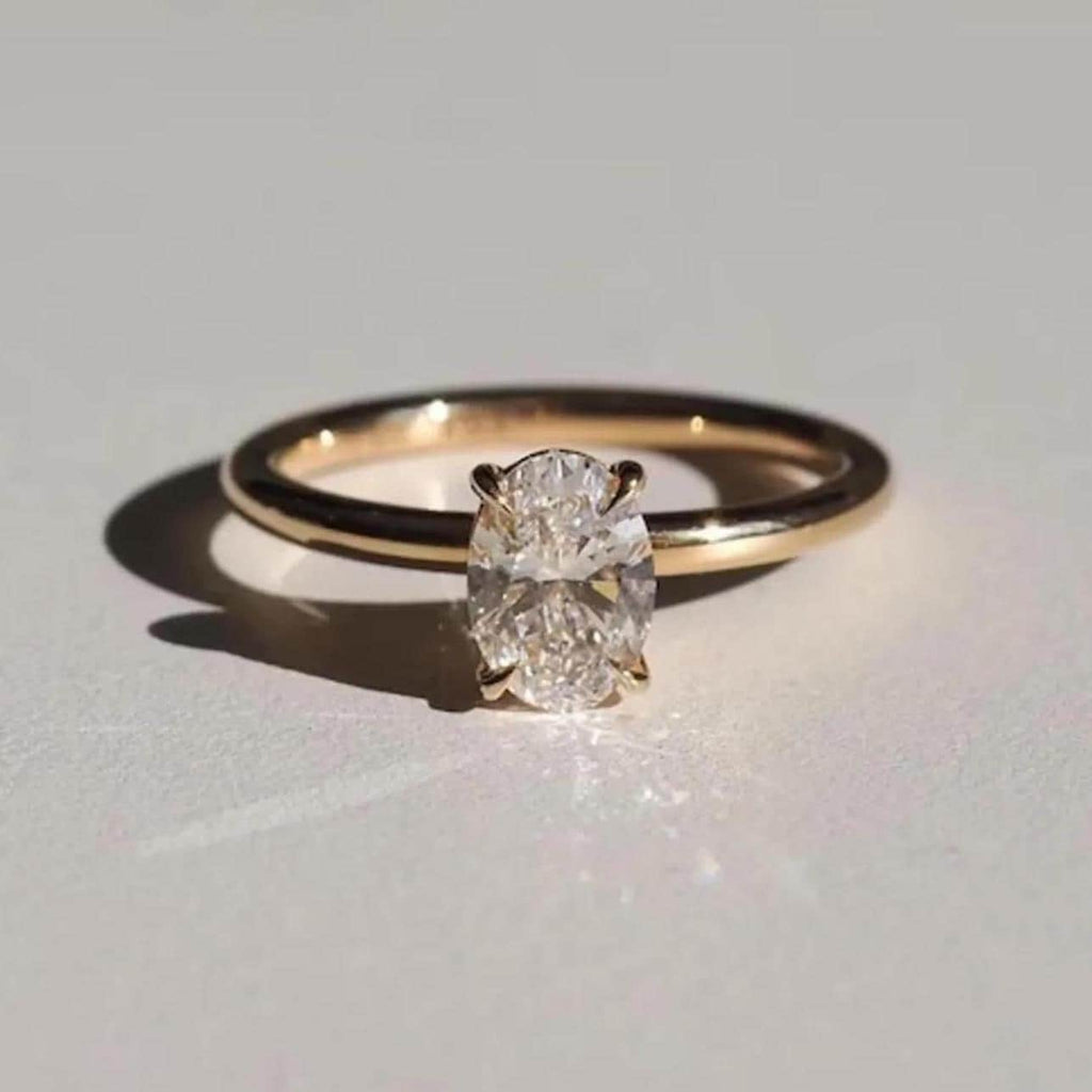 1CT Oval Lab Grown Diamond Engagement Ring | 14K Solid Gold Solitaire | IGI Certified
