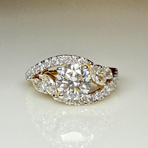 1.60CTW Lab Grown Diamond Engagement Ring | Round Center, Marquise Side Stones | 14K Gold