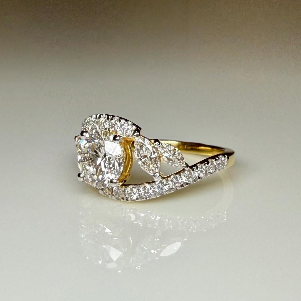 1.60CTW Lab Grown Diamond Engagement Ring | Round Center, Marquise Side Stones | 14K Gold