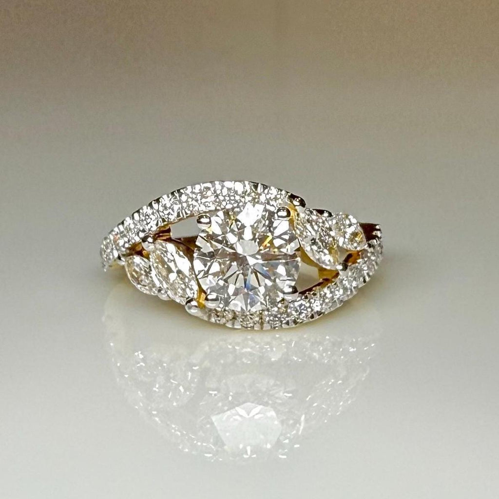 1.60CTW Lab Grown Diamond Engagement Ring | Round Center, Marquise Side Stones | 14K Gold