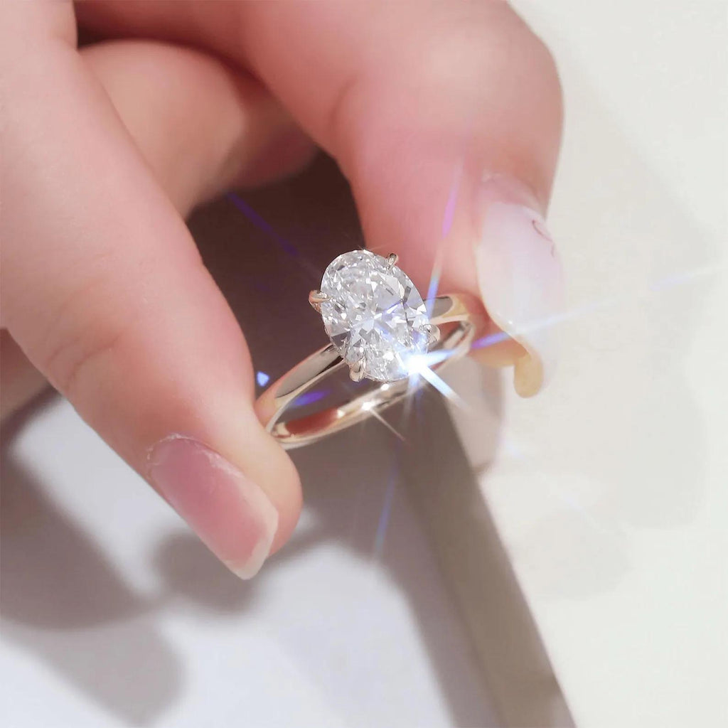 3.20CTW Oval Lab Grown Diamond Engagement Ring | Hidden Halo | 14K Solid Gold | IGI Certified