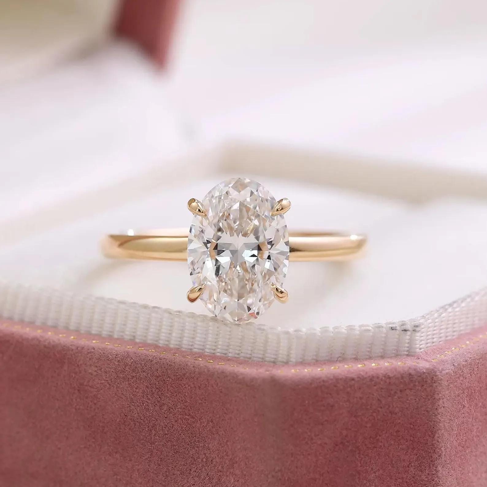 3.20CTW Oval Lab Grown Diamond Engagement Ring | Hidden Halo | 14K Solid Gold | IGI Certified