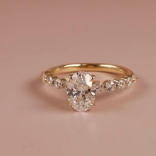 1.50CTW Oval Lab Grown Diamond Engagement Ring | IGI Certified Center | 14K Gold Beaded Band