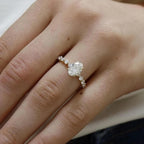1.50CTW Oval Lab Grown Diamond Engagement Ring | IGI Certified Center | 14K Gold Beaded Band