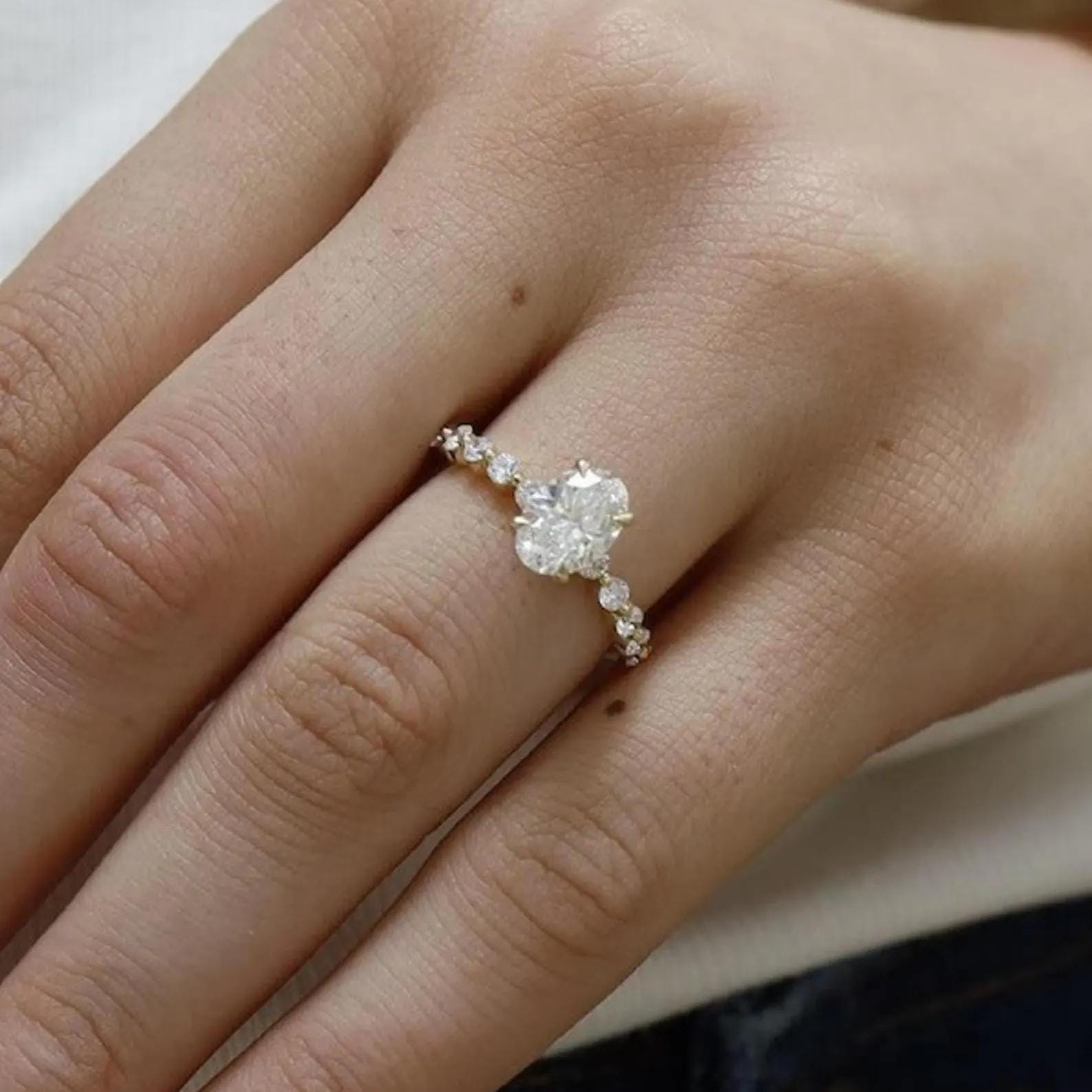 1.50CTW Oval Lab Grown Diamond Engagement Ring | IGI Certified Center | 14K Gold Beaded Band