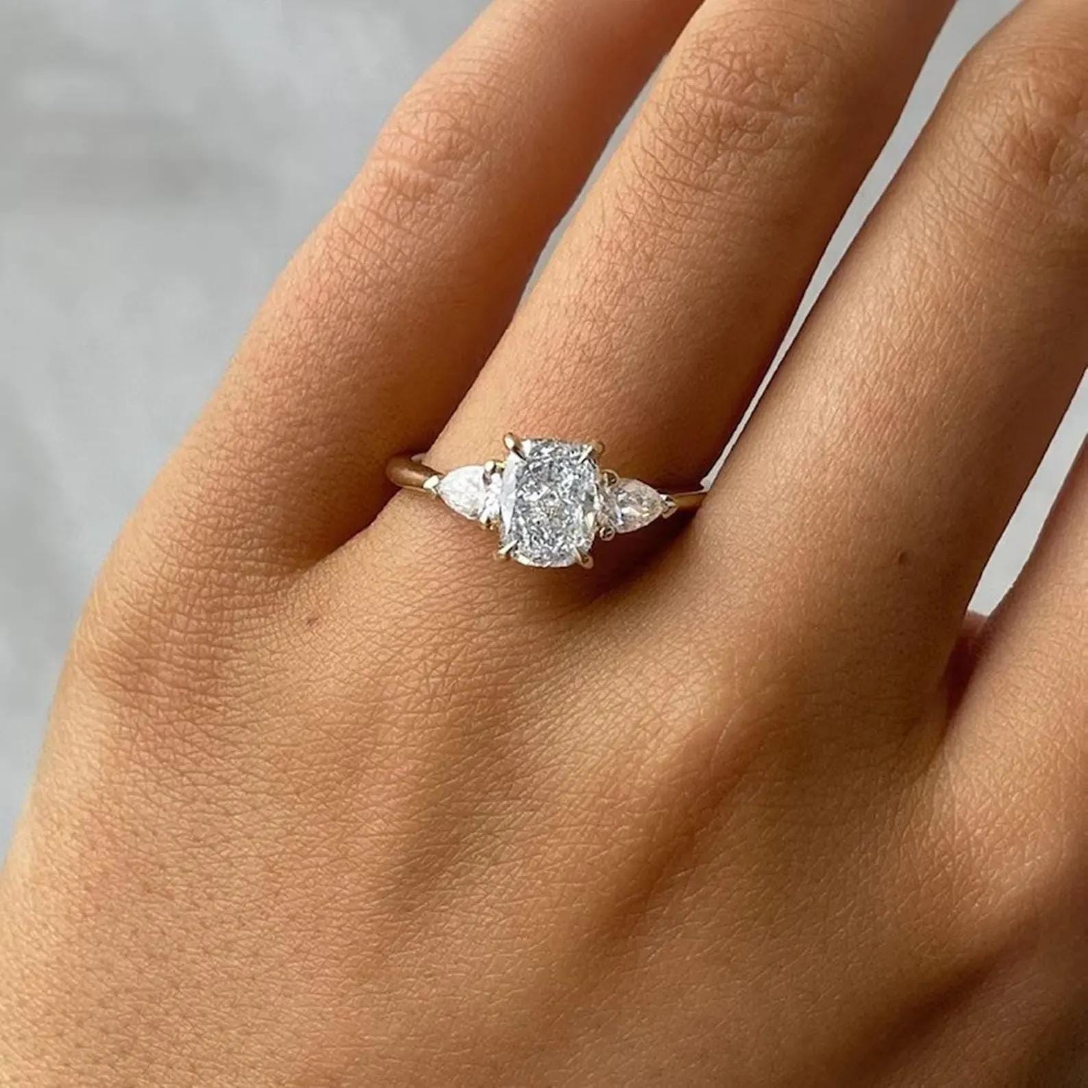 Elongated Cushion Lab Diamond Engagement Ring | Three Stone 14K Gold (2.50 CTW)