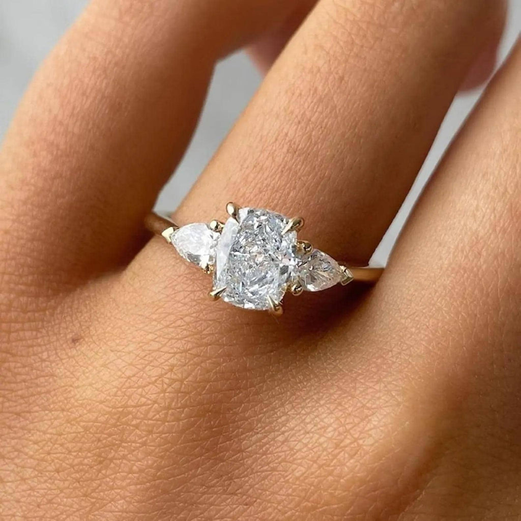 Elongated Cushion Lab Diamond Engagement Ring | Three Stone 14K Gold (2.50 CTW)