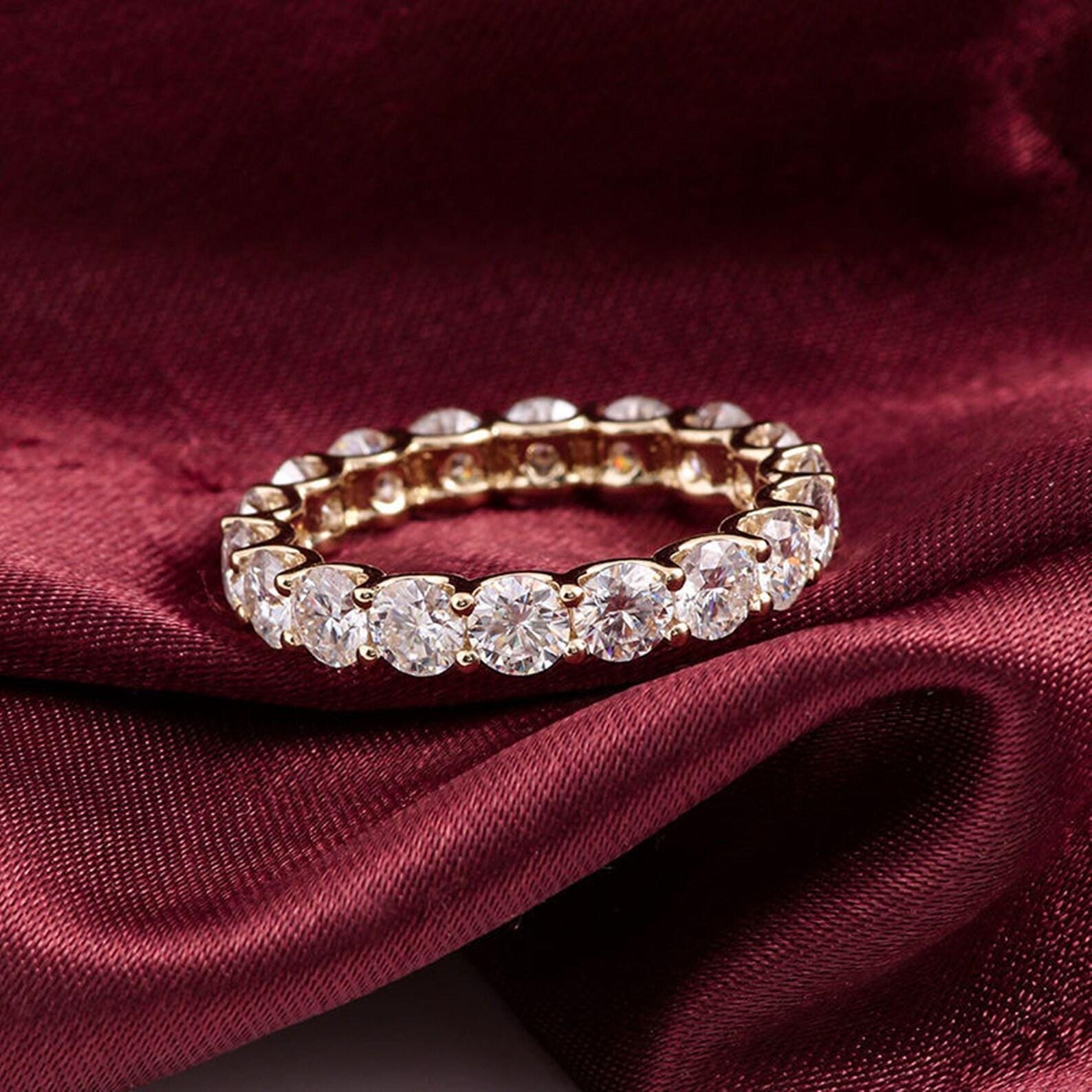 14K Solid Gold Full Eternity Ring | Lab Grown Round Diamonds Wedding Band