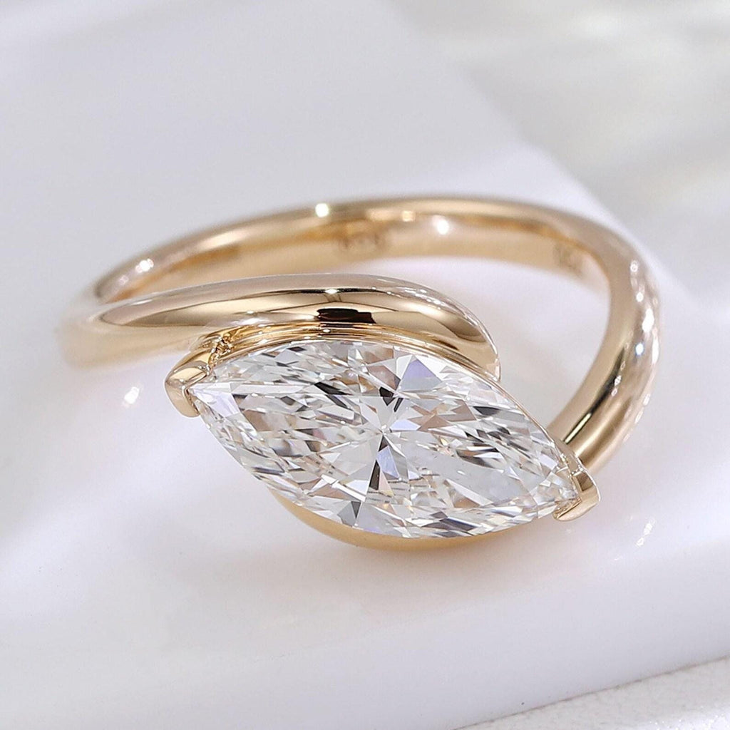 1CT Marquise Cut Lab Grown Diamond Engagement Ring | 14K Solid Gold Solitaire | IGI Certified