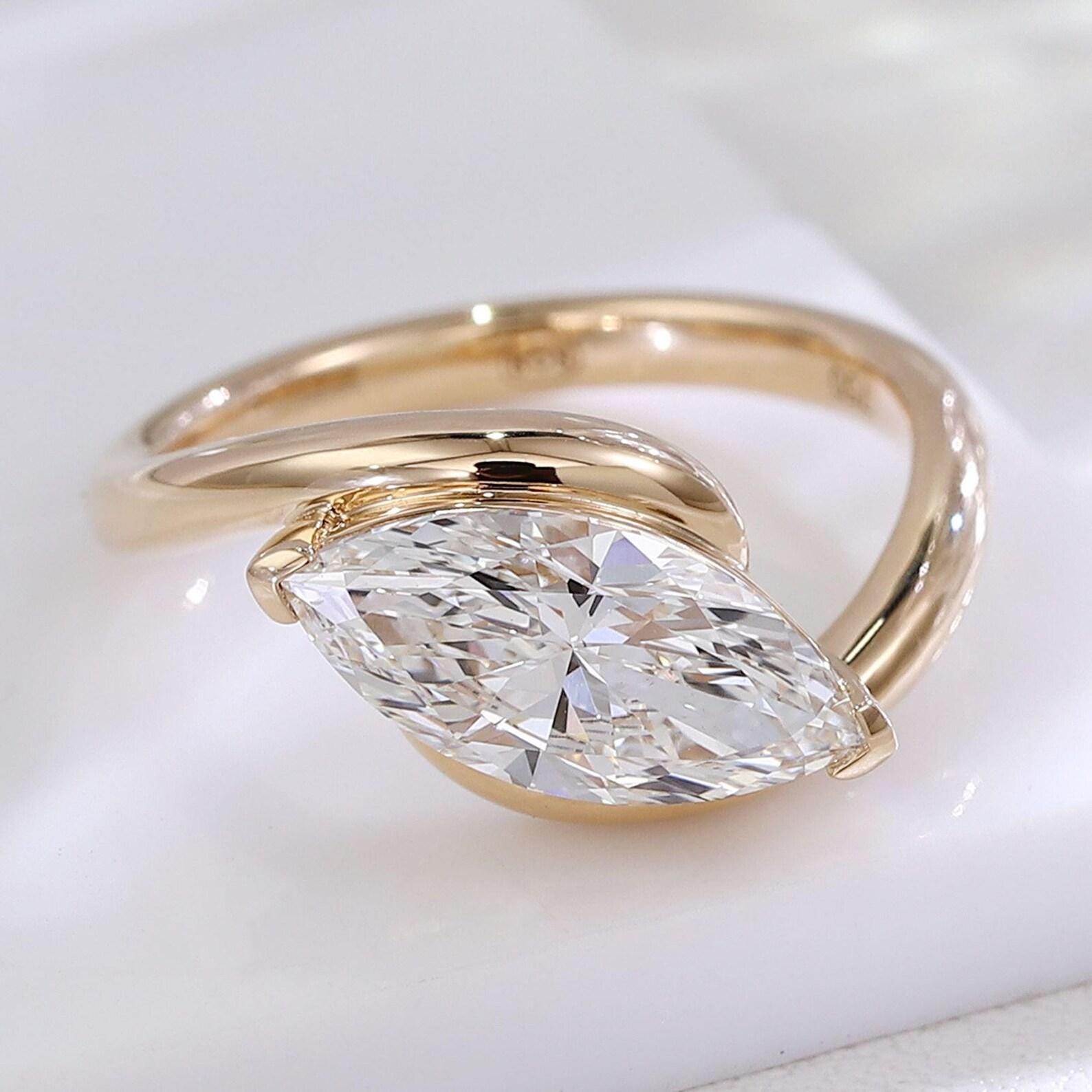 1CT Marquise Cut Lab Grown Diamond Engagement Ring | 14K Solid Gold Solitaire | IGI Certified