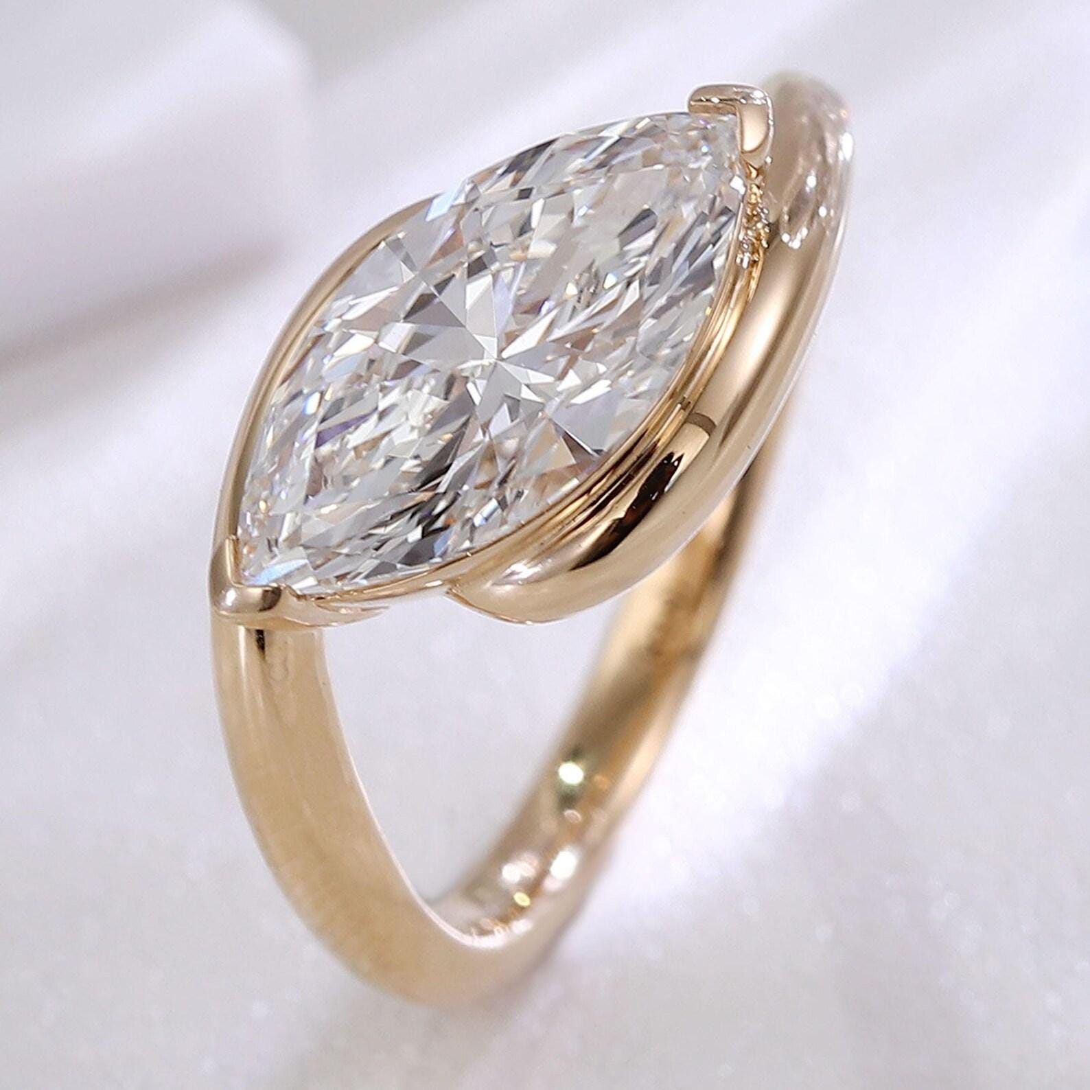 1CT Marquise Cut Lab Grown Diamond Engagement Ring | 14K Solid Gold Solitaire | IGI Certified