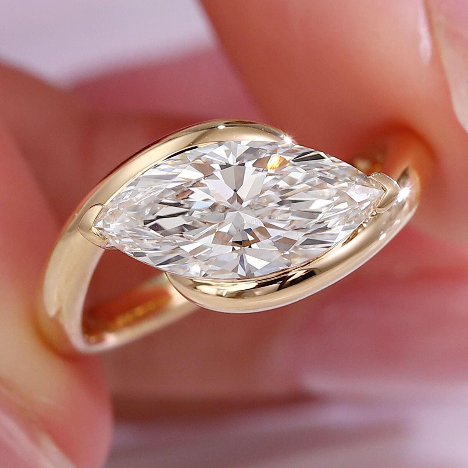 1CT Marquise Cut Lab Grown Diamond Engagement Ring | 14K Solid Gold Solitaire | IGI Certified