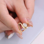 Oval Lab Diamond Swirl Engagement Ring | 14K Solid Gold Bezel Set, IGI Certified