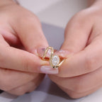 Oval Lab Diamond Swirl Engagement Ring | 14K Solid Gold Bezel Set, IGI Certified