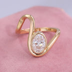 Oval Lab Diamond Swirl Engagement Ring | 14K Solid Gold Bezel Set, IGI Certified