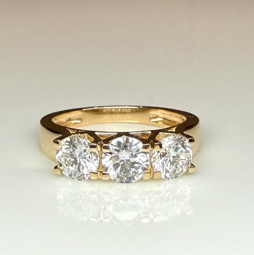 Three Stone Lab Grown Diamond Ring | 14K Solid Gold, Round Brilliant Cut, SGL Certified
