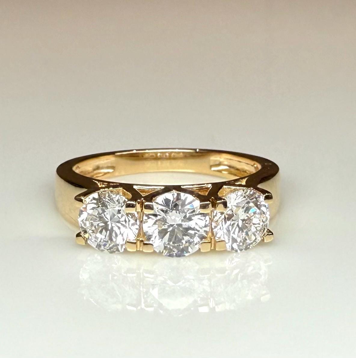 Three Stone Lab Grown Diamond Ring | 14K Solid Gold, Round Brilliant Cut, SGL Certified
