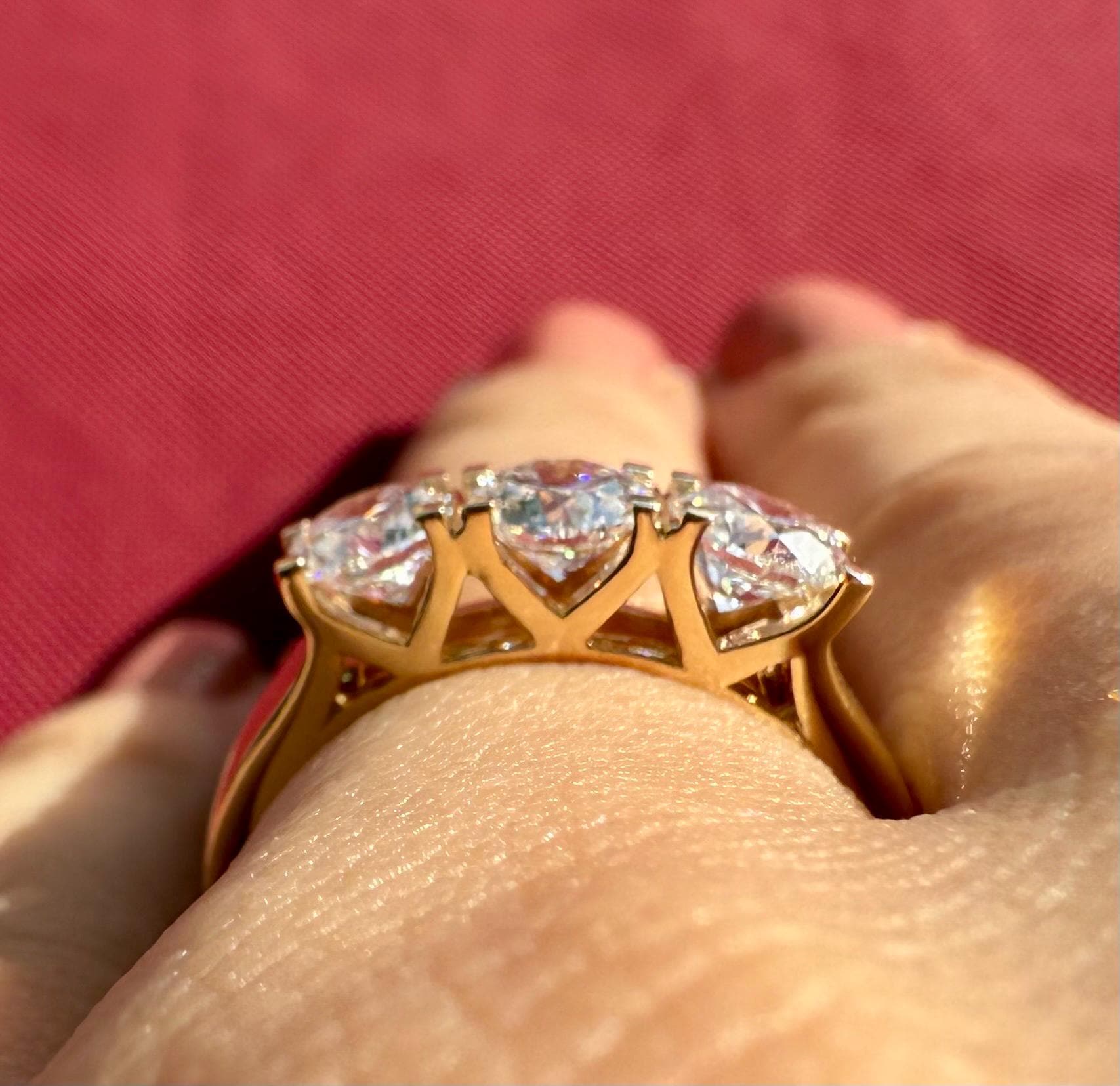 Three Stone Lab Grown Diamond Ring | 14K Solid Gold, Round Brilliant Cut, SGL Certified