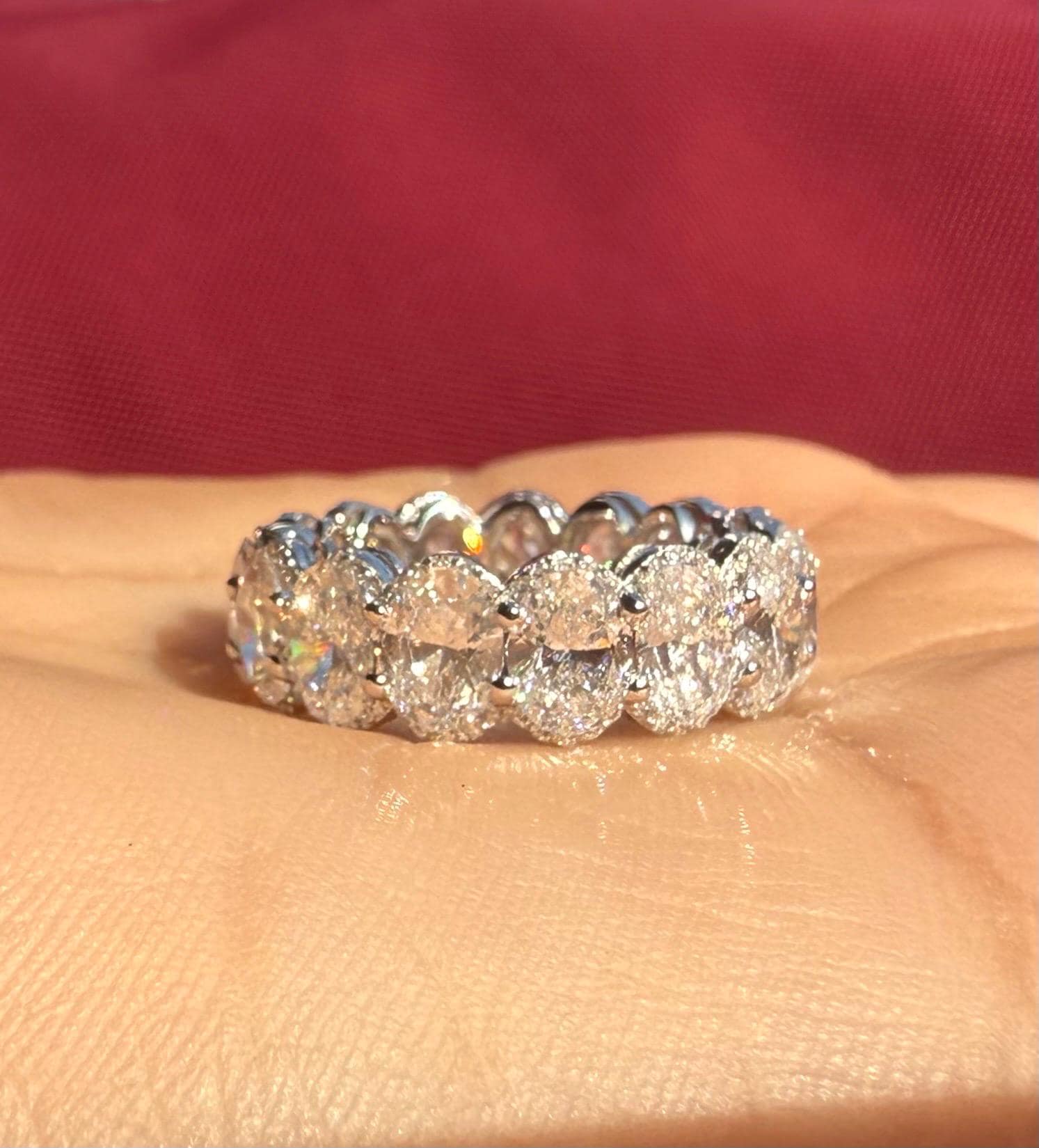 8CTW Oval Lab Grown Diamond Eternity Band | Hidden Halo Wedding Ring | 14K Solid Gold