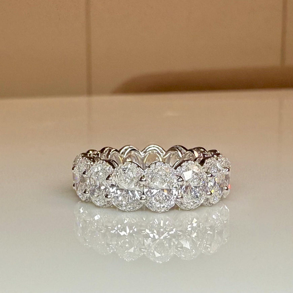 8CTW Oval Lab Grown Diamond Eternity Band | Hidden Halo Wedding Ring | 14K Solid Gold