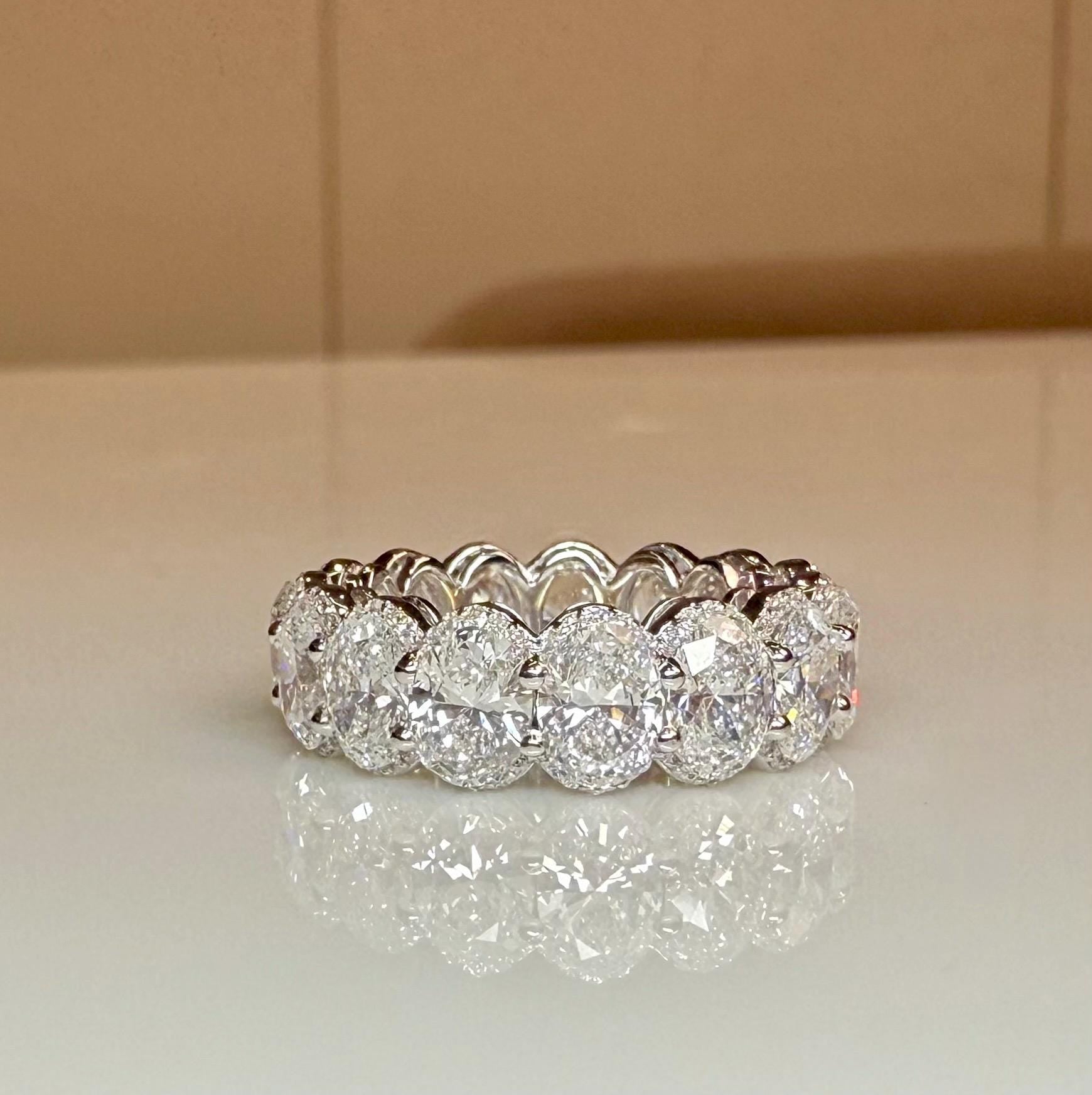 8CTW Oval Lab Grown Diamond Eternity Band | Hidden Halo Wedding Ring | 14K Solid Gold
