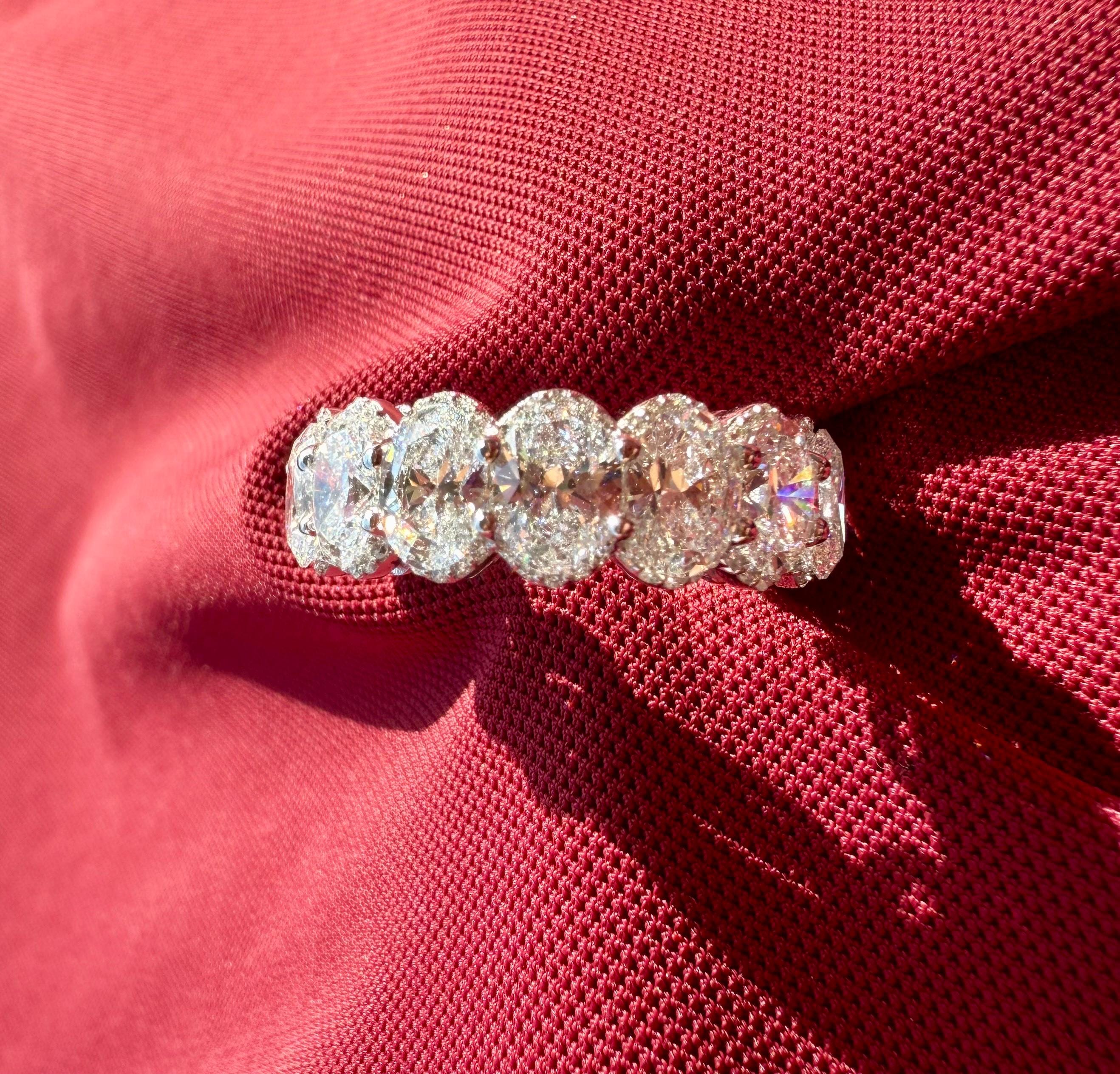 8CTW Oval Lab Grown Diamond Eternity Band | Hidden Halo Wedding Ring | 14K Solid Gold