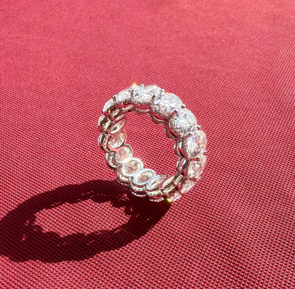 8CTW Oval Lab Grown Diamond Eternity Band | Hidden Halo Wedding Ring | 14K Solid Gold
