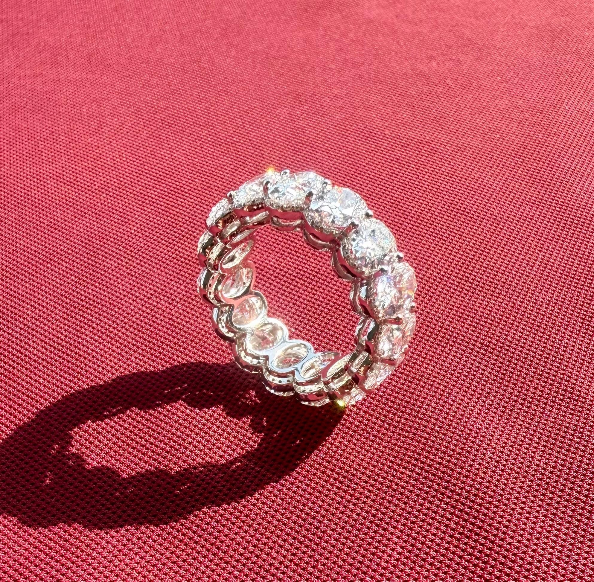 8CTW Oval Lab Grown Diamond Eternity Band | Hidden Halo Wedding Ring | 14K Solid Gold
