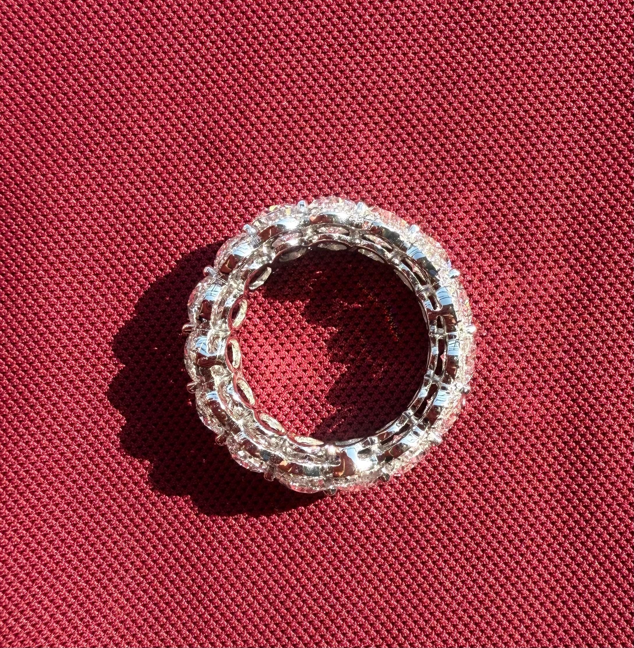 8CTW Oval Lab Grown Diamond Eternity Band | Hidden Halo Wedding Ring | 14K Solid Gold