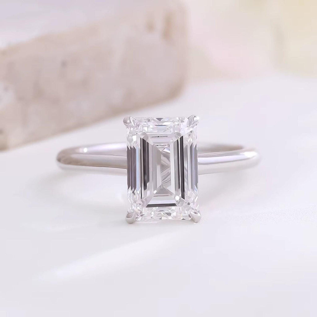 3CT Emerald Cut Lab Grown Diamond Engagement Ring | 14K Solid Gold Solitaire Ring