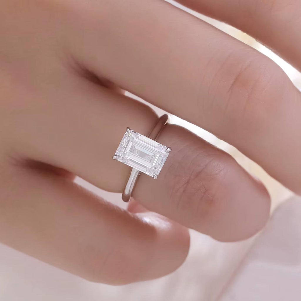 3CT Emerald Cut Lab Grown Diamond Engagement Ring | 14K Solid Gold Solitaire Ring