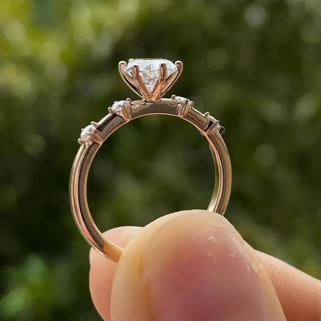 Pear Cut Lab Diamond Engagement Ring | 14K Solid Gold Minimalist Side Stone