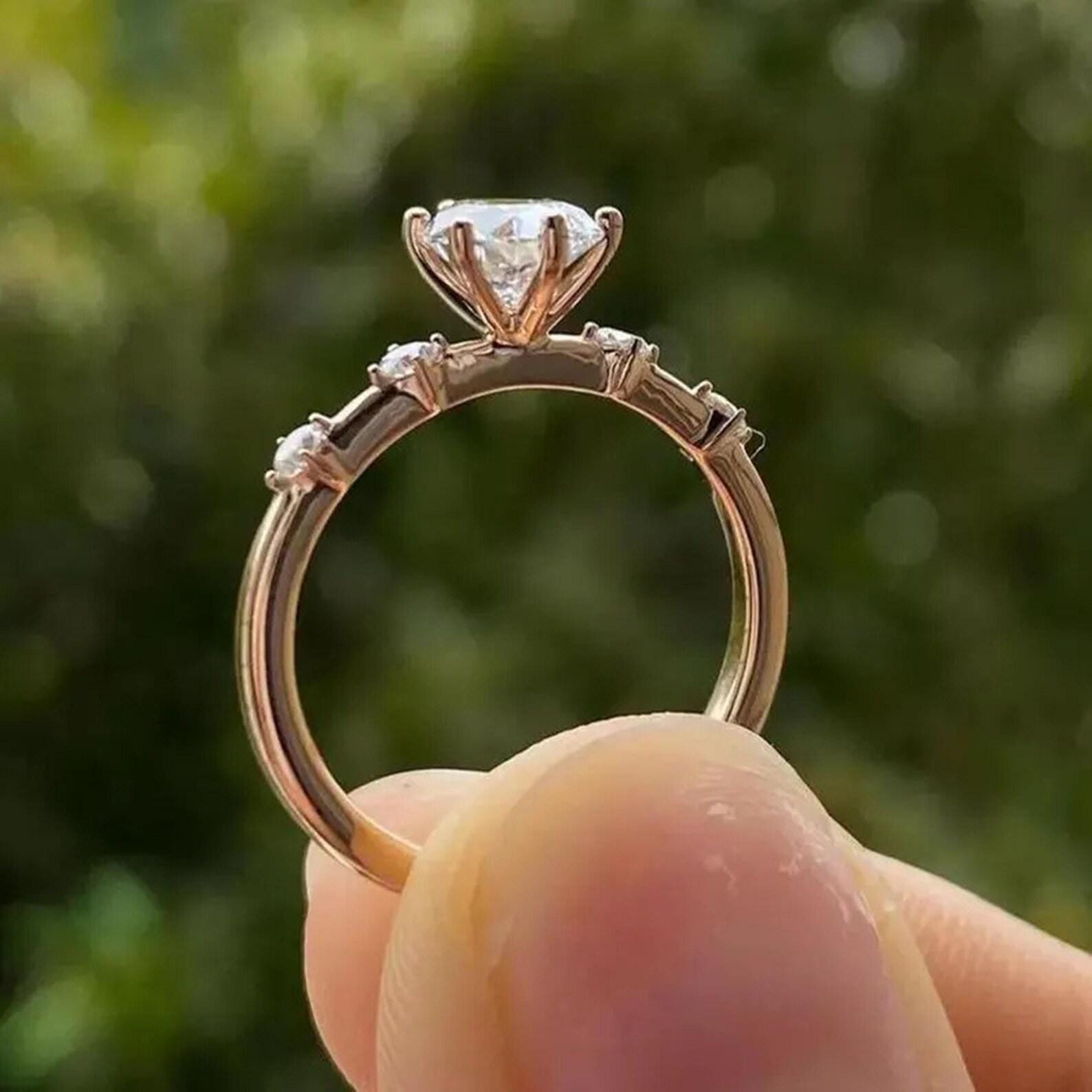 Pear Cut Lab Diamond Engagement Ring | 14K Solid Gold Minimalist Side Stone