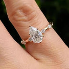 Pear Cut Lab Diamond Engagement Ring | 14K Solid Gold Minimalist Side Stone