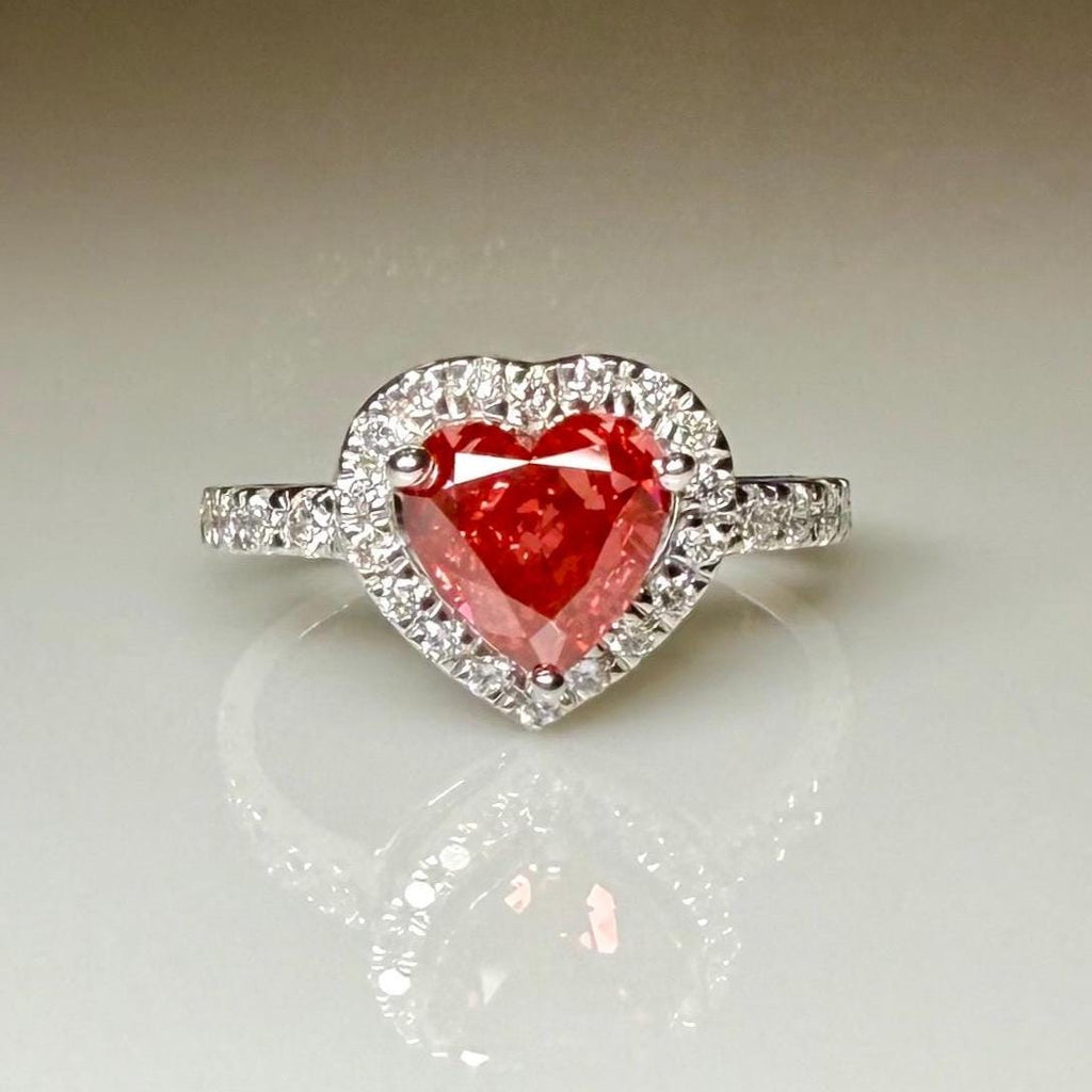 Red Heart Lab Grown Diamond Engagement Ring | 14K Solid Gold Halo Ring